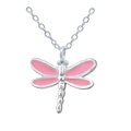 Sterling Silver Pink Enamel Dragonfly Pendant with Chain