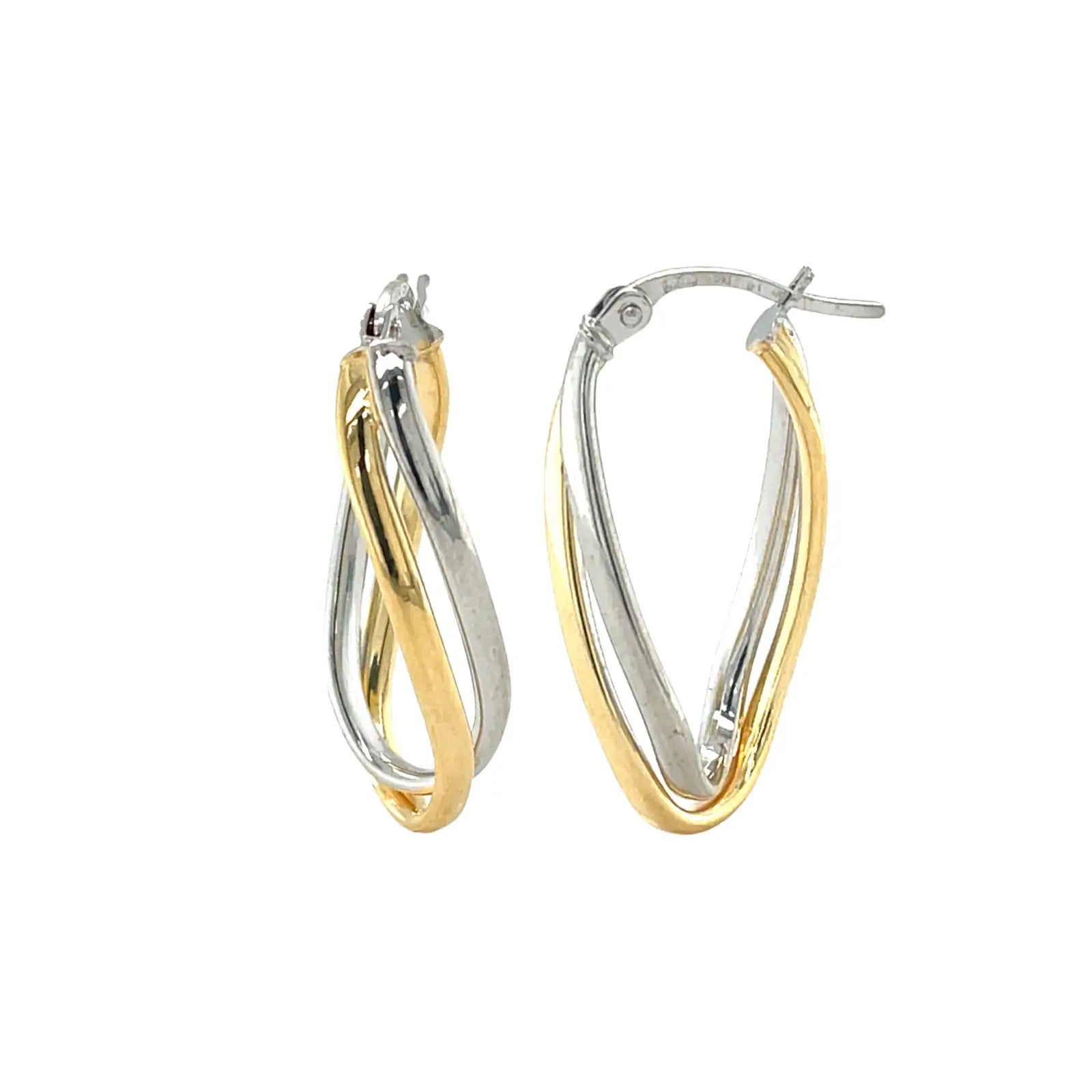 9Ct Yellow And White Gold Oval Twist Hoop Earrings