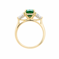 14ct Yellow Gold Cushion Modified Brilliant Green Lab Grown Diamond Trilogy Ring