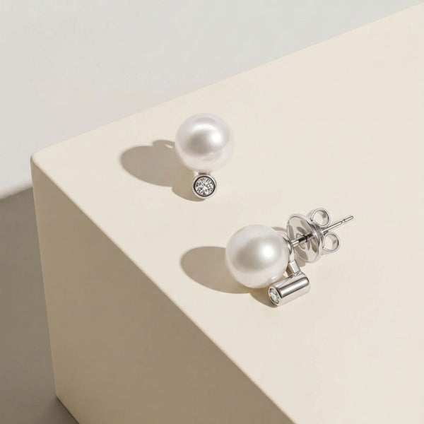 9ct White Gold Pearl And Diamond Earrings - alternate view