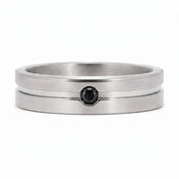 Men's Titanium And Black Diamond Ridge Wedding Ring