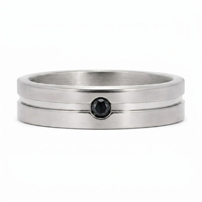Men's Titanium And Black Diamond Ridge Wedding Ring