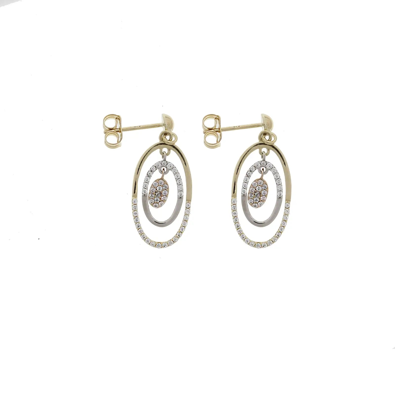 9ct 3 Tone Cubic Zirconia Set Oval Drop Earrings