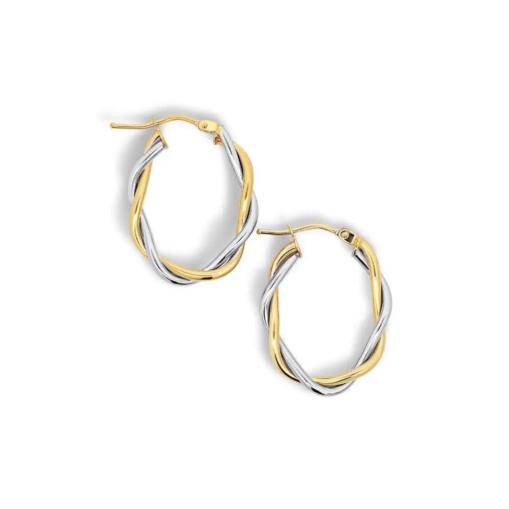 9ct Italian Gold Oval Two Tone Twist Hoops