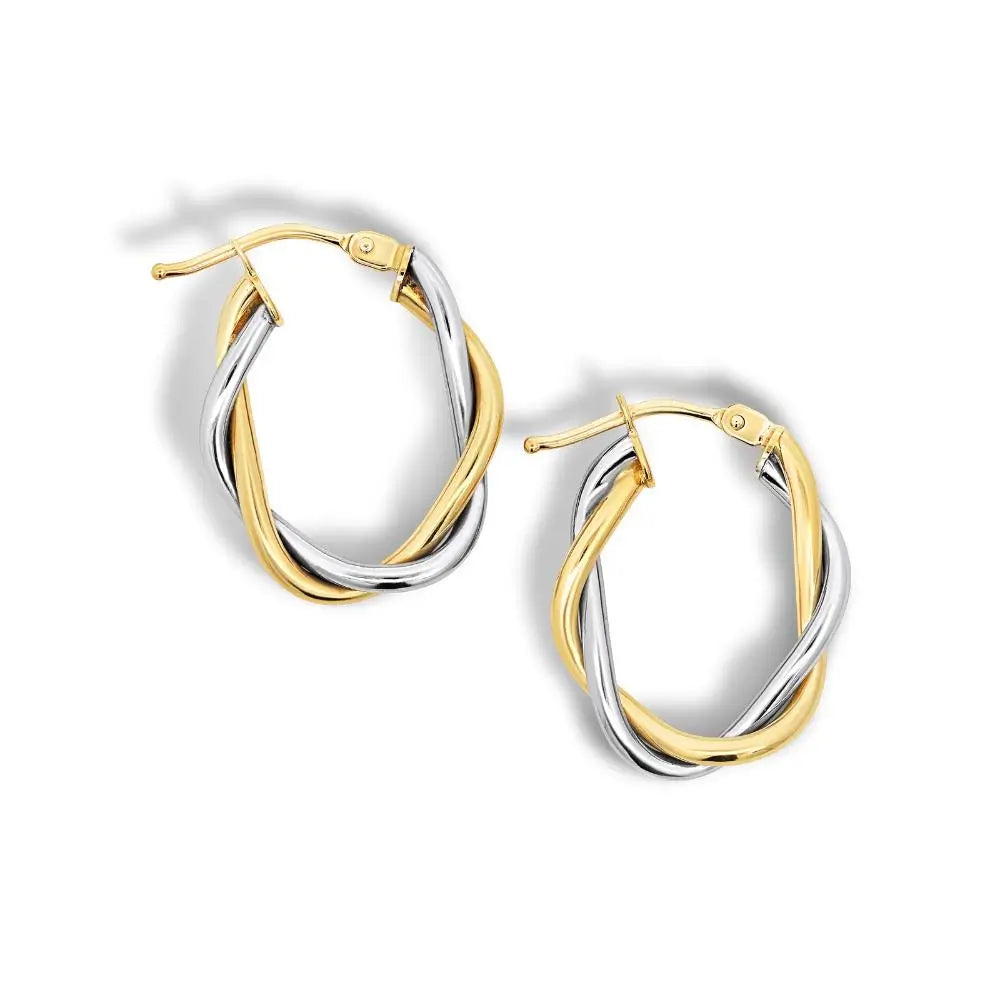 9ct Italian Gold Oval Two Tone Twist Hoops