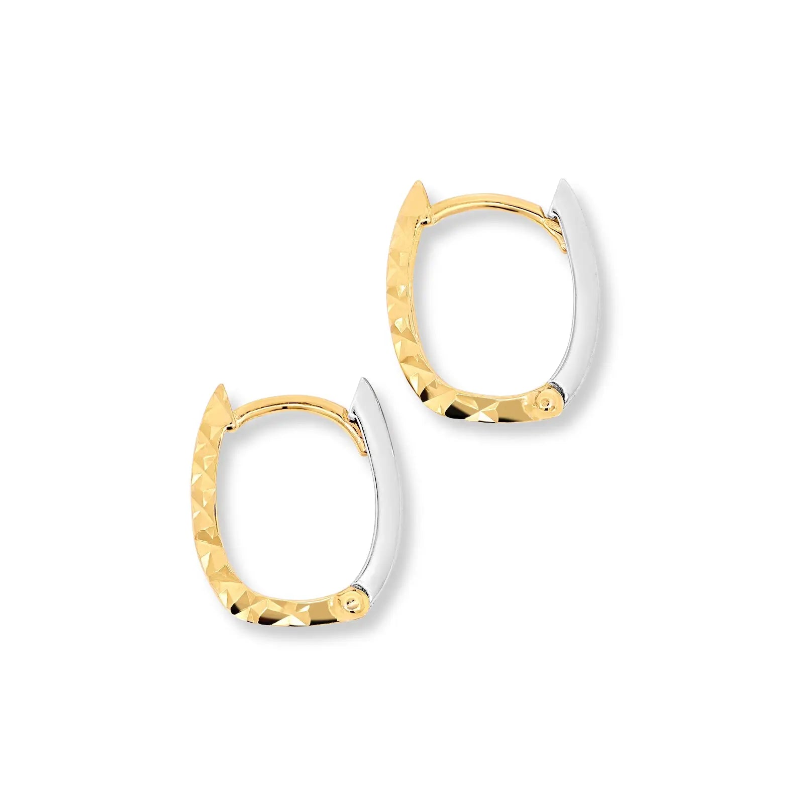 9ct Italian Two Tone Diamond Cut Oval Hoop Huggie Earrings