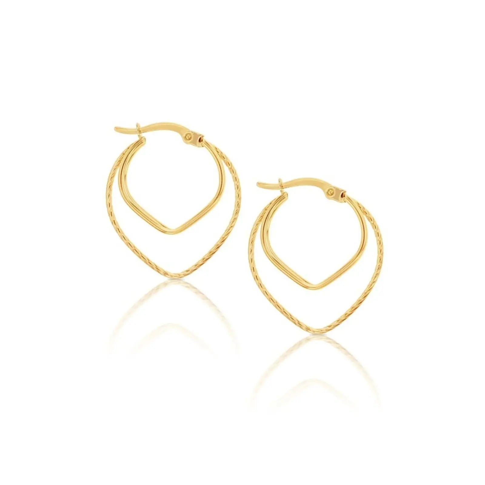 9ct Plain and Twist Teardrop Hoop Earrings