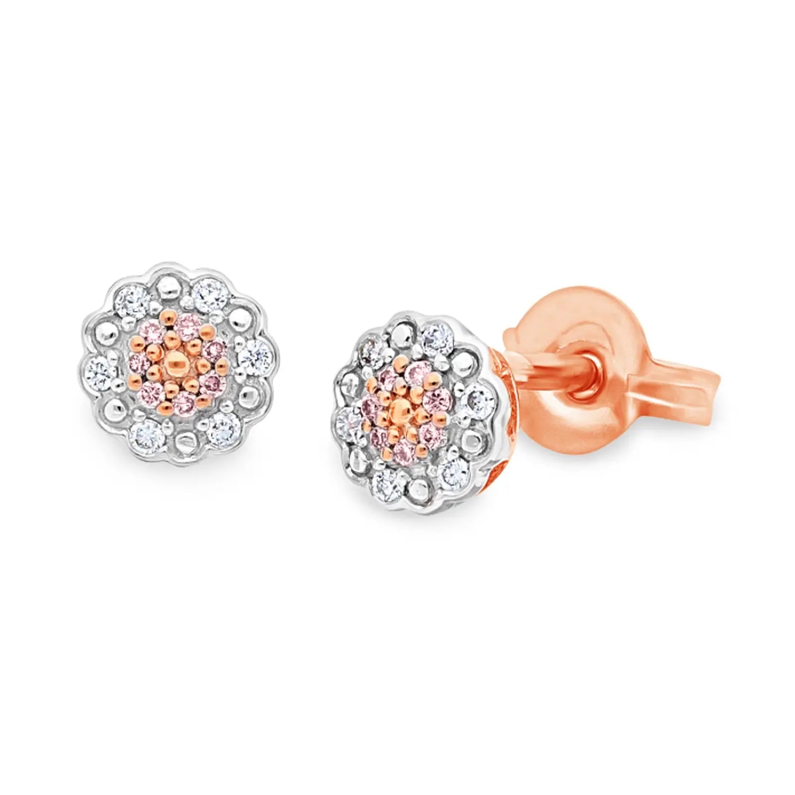 9ct Rose Gold Australian Pink Diamond Flower Stud Earring