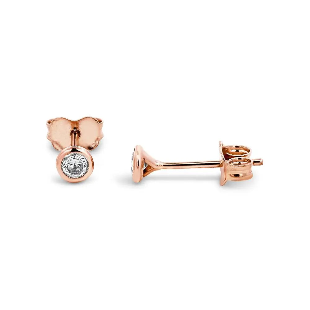 9ct Rose Gold Cubic Zirconia Bezel Set Stud Earrings