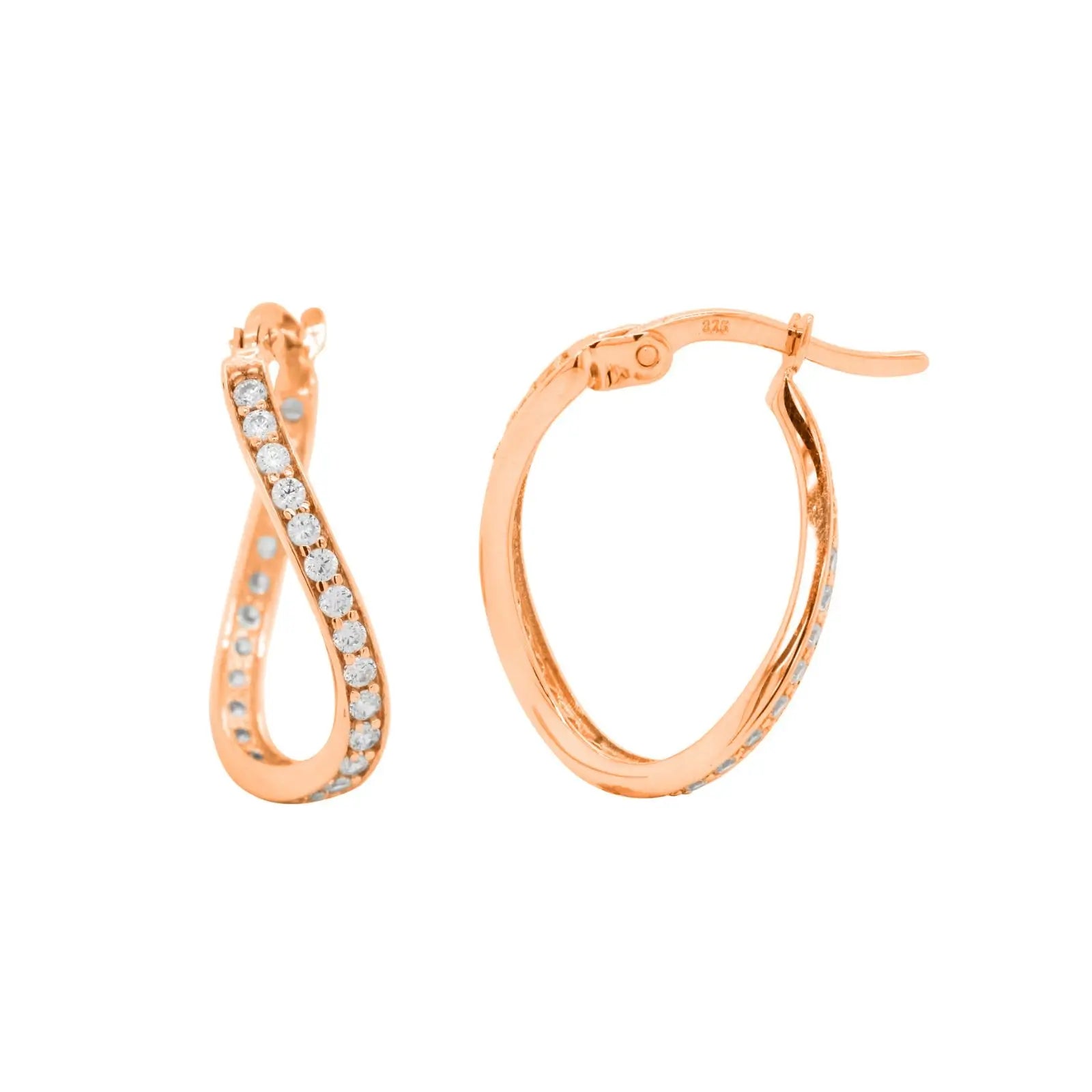 9ct Rose Gold Cubic Zirconia Set Oval Hoop Earrings