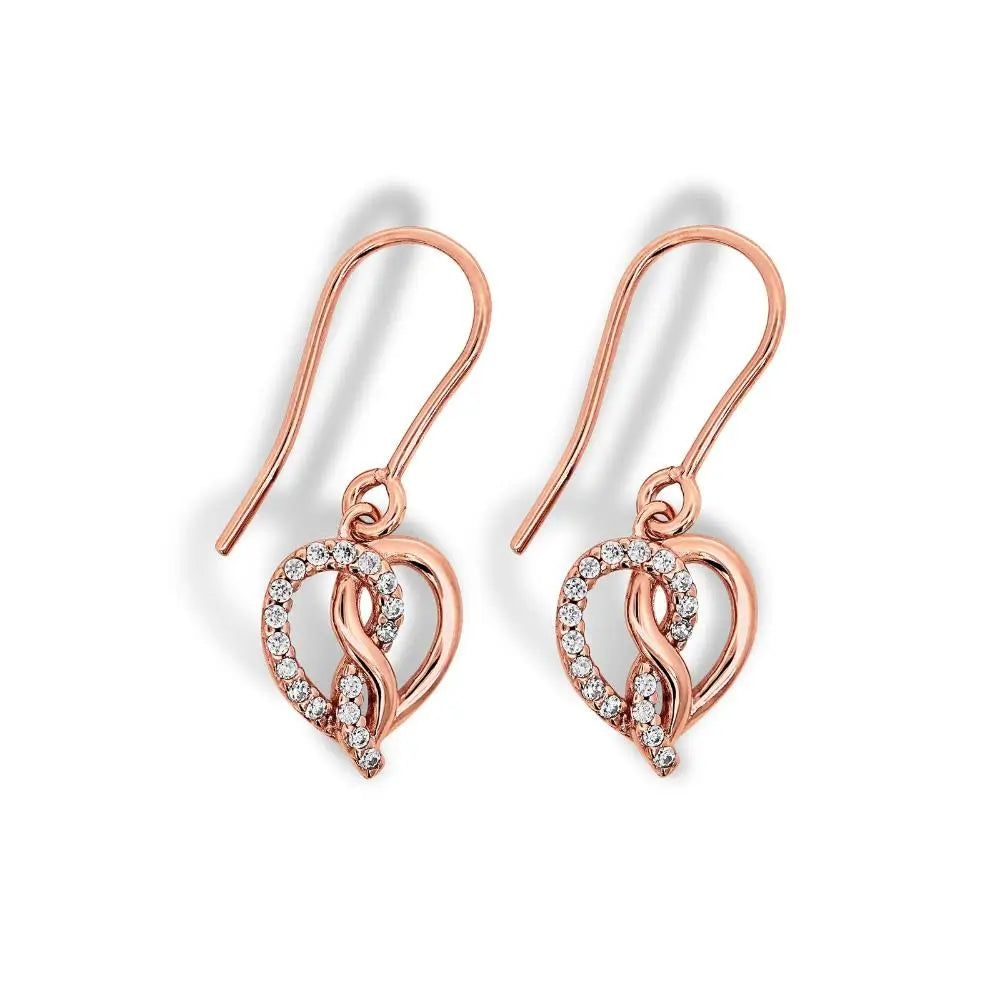 9ct Rose Gold Heart and Infinity Cubic Zircoinia Set hook earrings