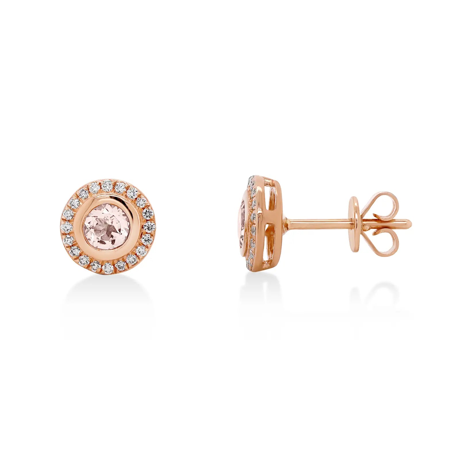 9ct Rose Gold Morganite & Diamond Stud Earrings