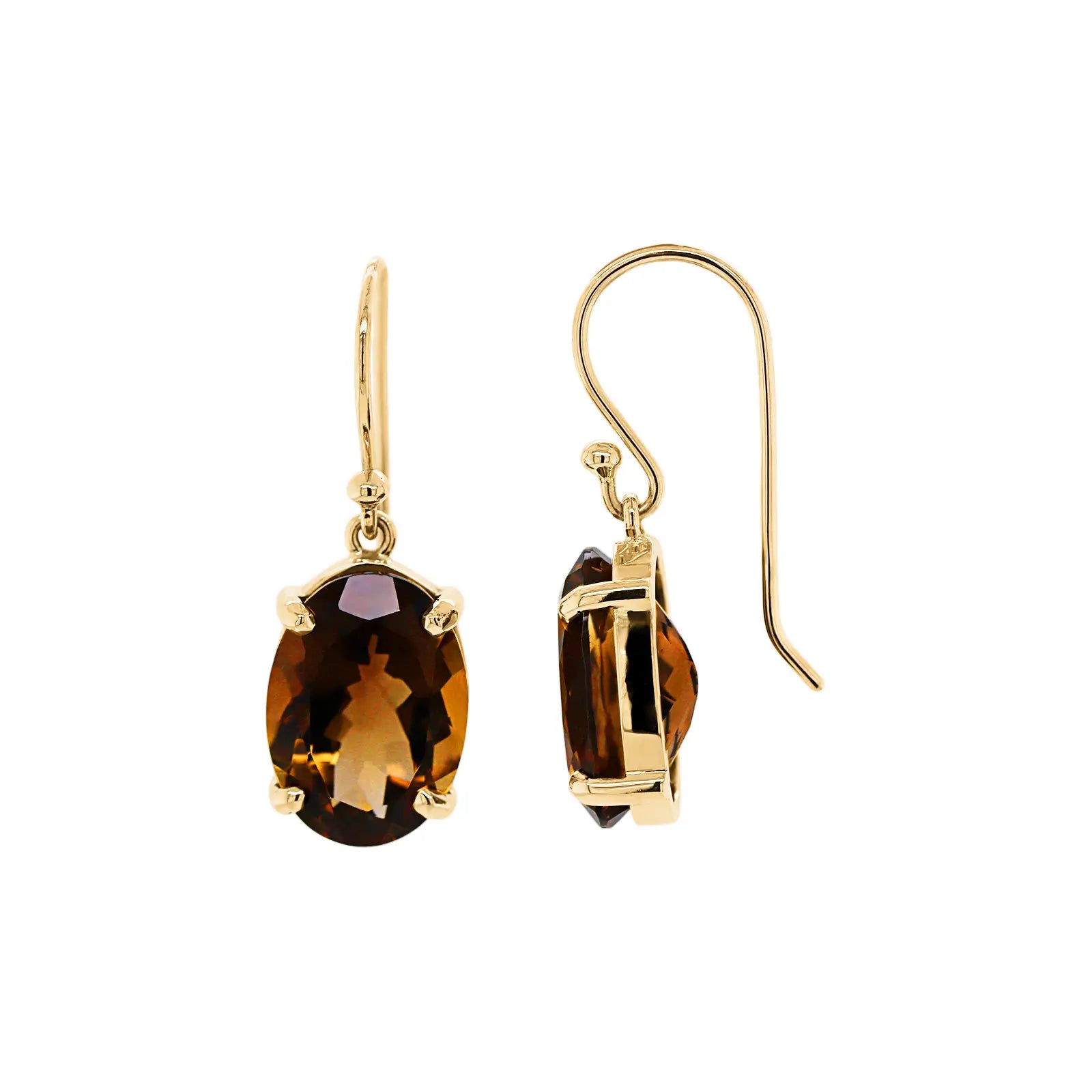 9ct Rose Gold Oval Smokey Quartz Drop Earrings