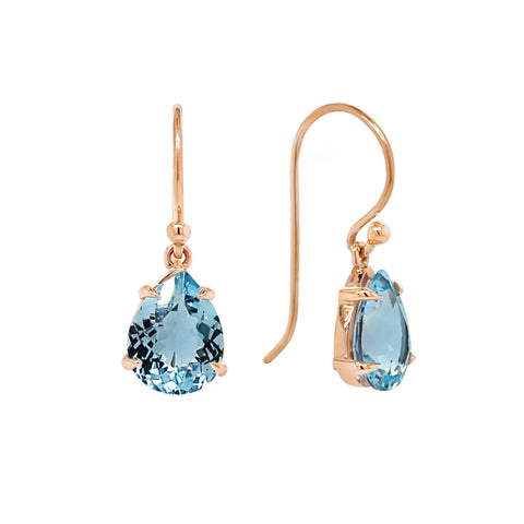 9ct Rose Gold Teardrop Blue Topaz Drop Earrings