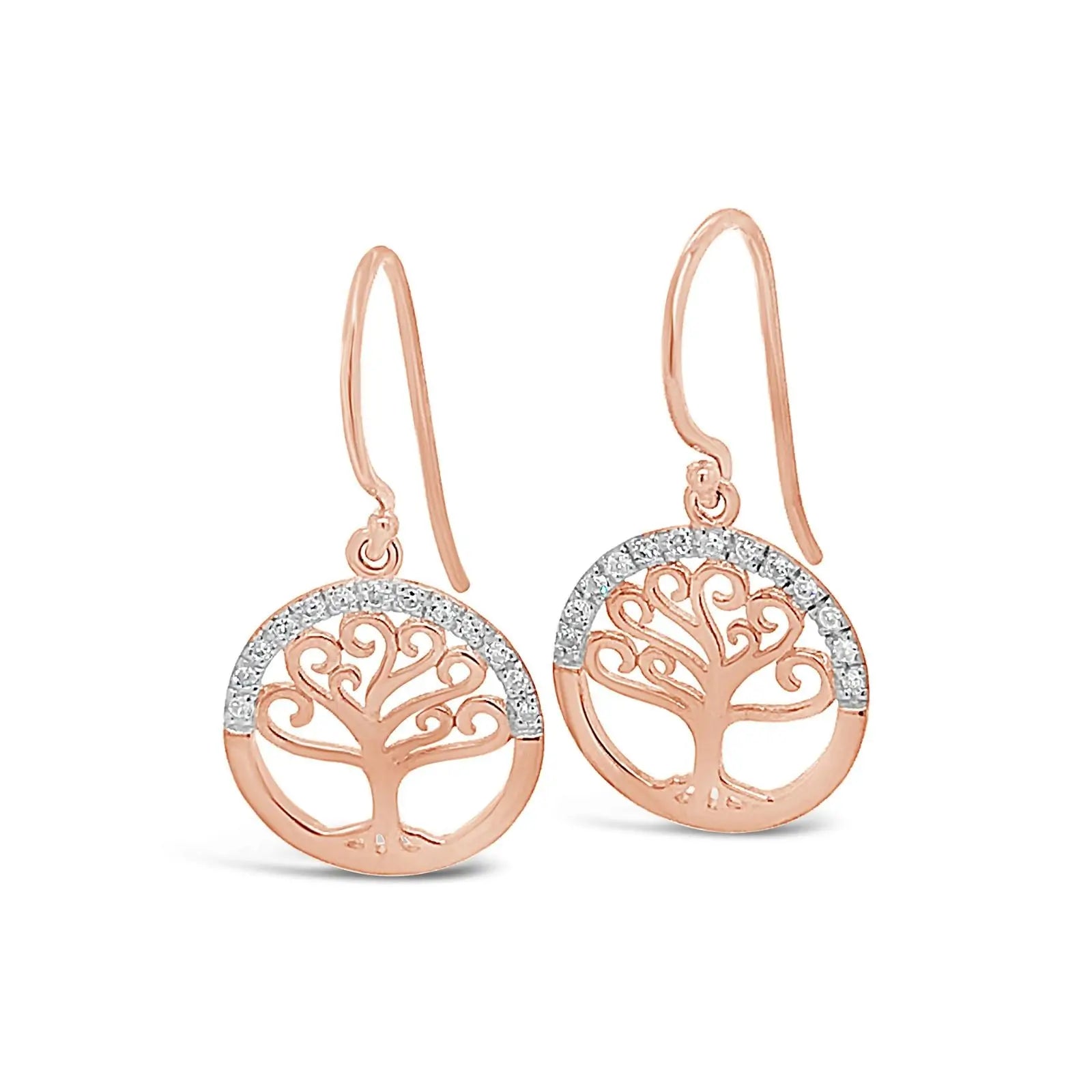 9ct Rose Gold Tree Of Life Diamond Set Earrings