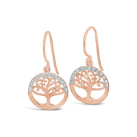 9ct Rose Gold Tree Of Life Diamond Set Earrings
