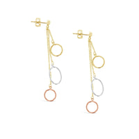 9ct Three Tone Gold  Earrings With Round And Oval Drops