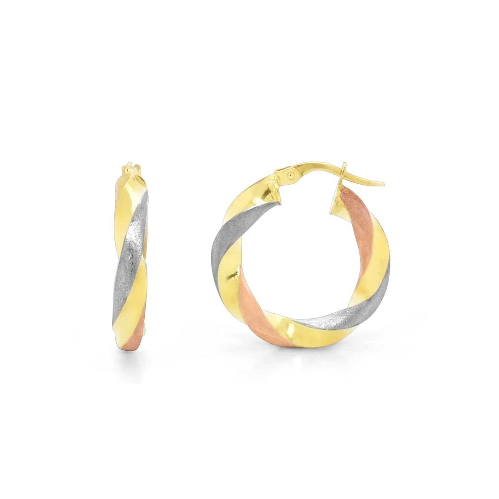 9ct Three Tone Twist Hoop Earrings