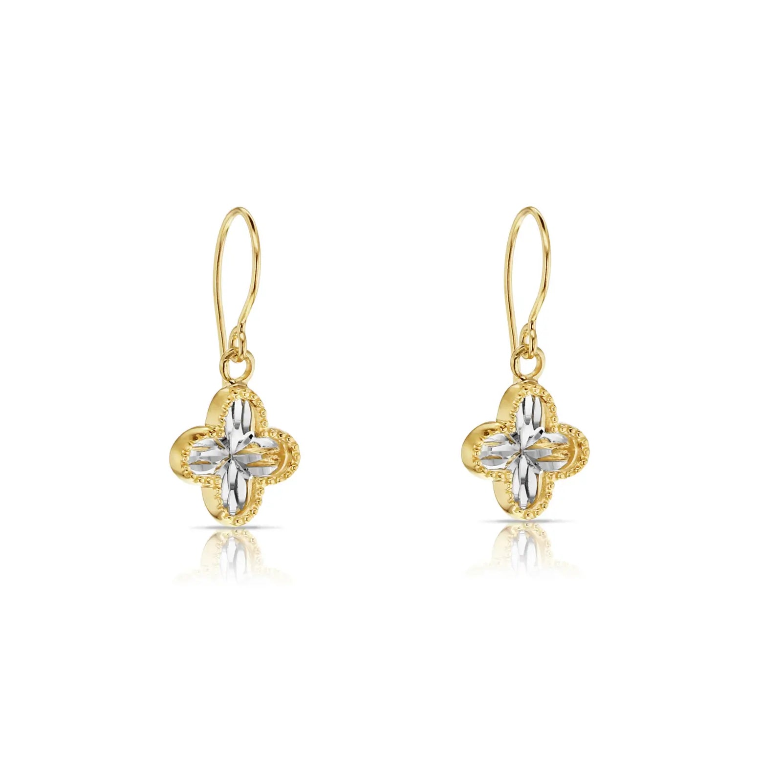 9ct Two Tone Clover Hook Earrings