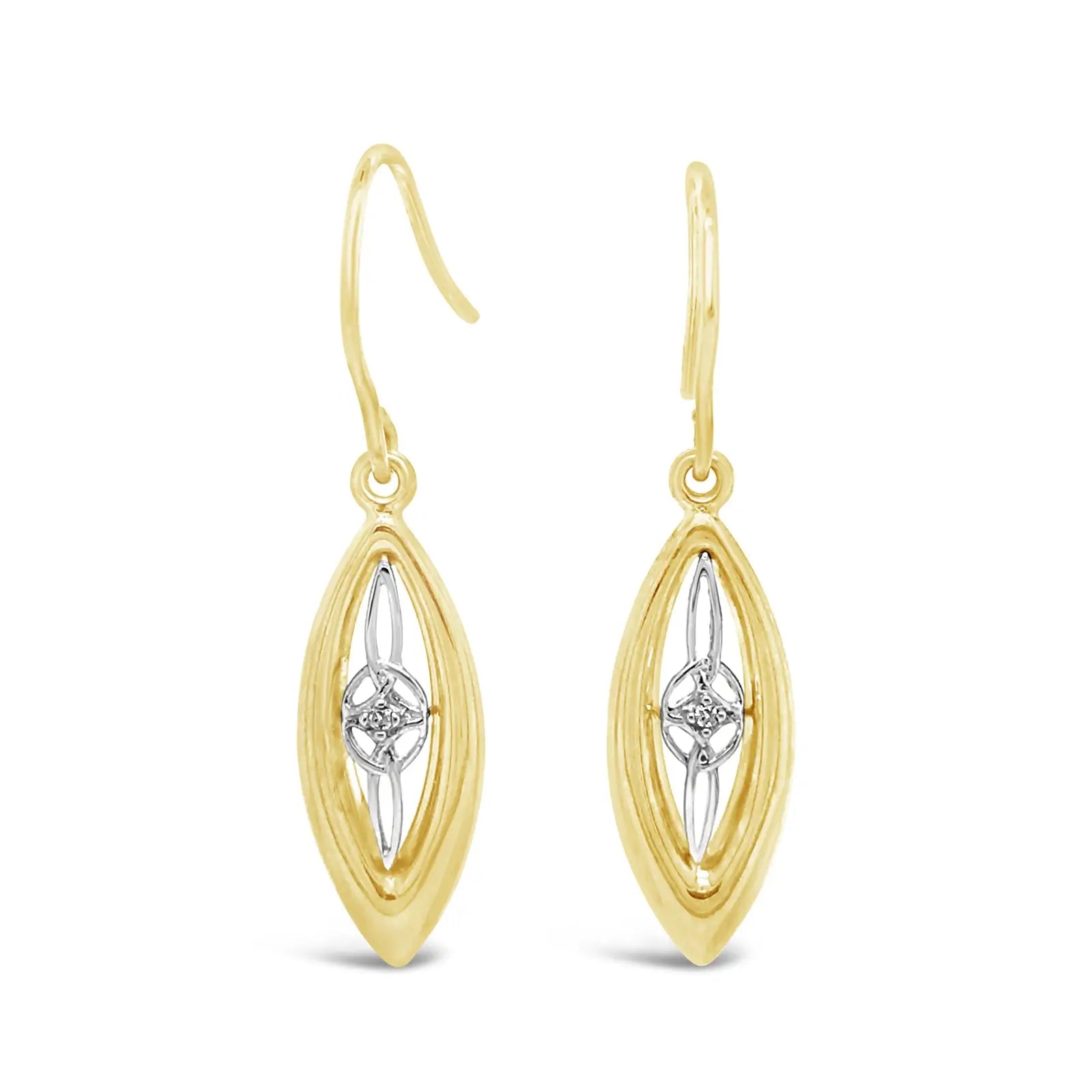 9ct Two Tone Diamond Set Marquise Drop Earrings