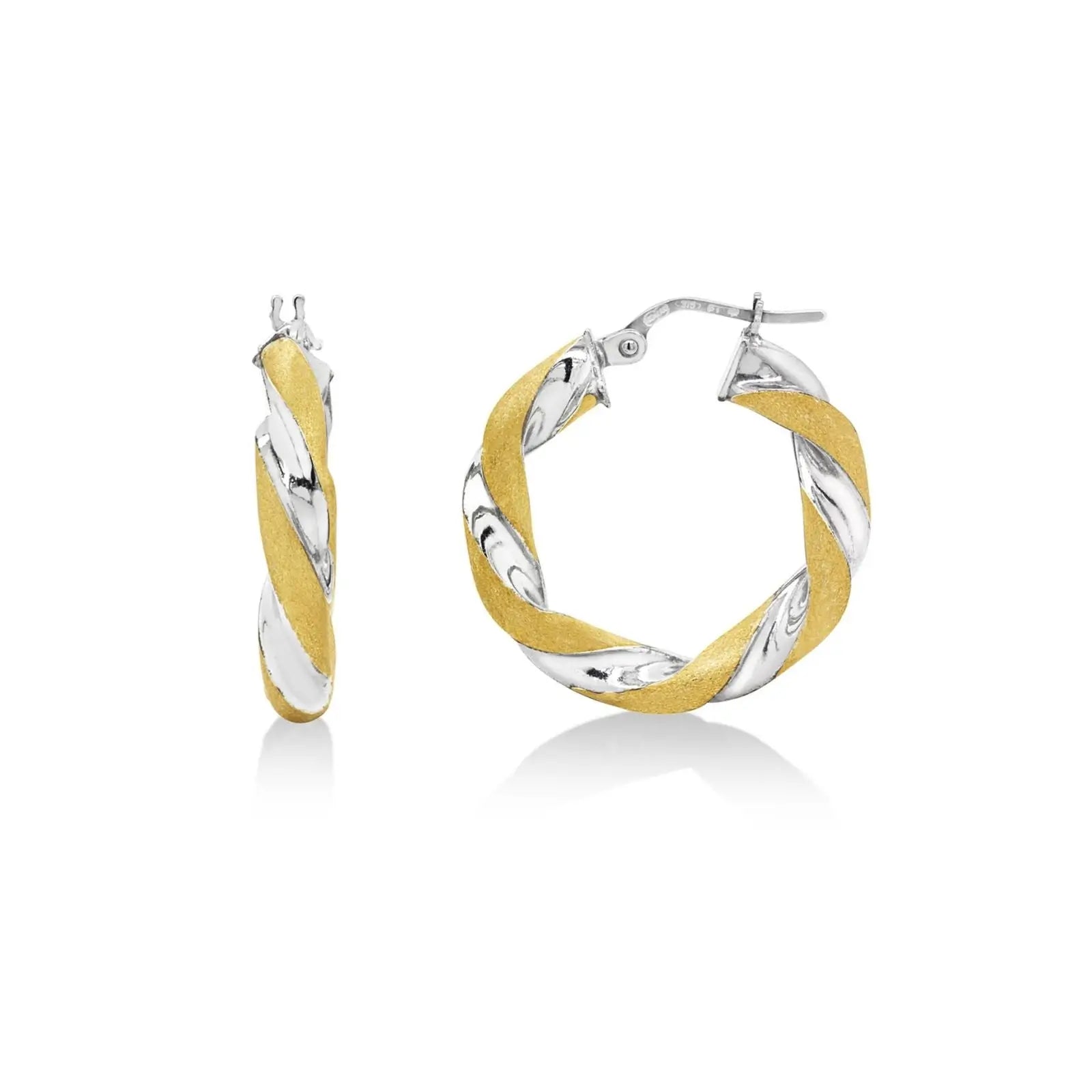 9ct Two Tone ?mm Italian Twist Hoop Earrings