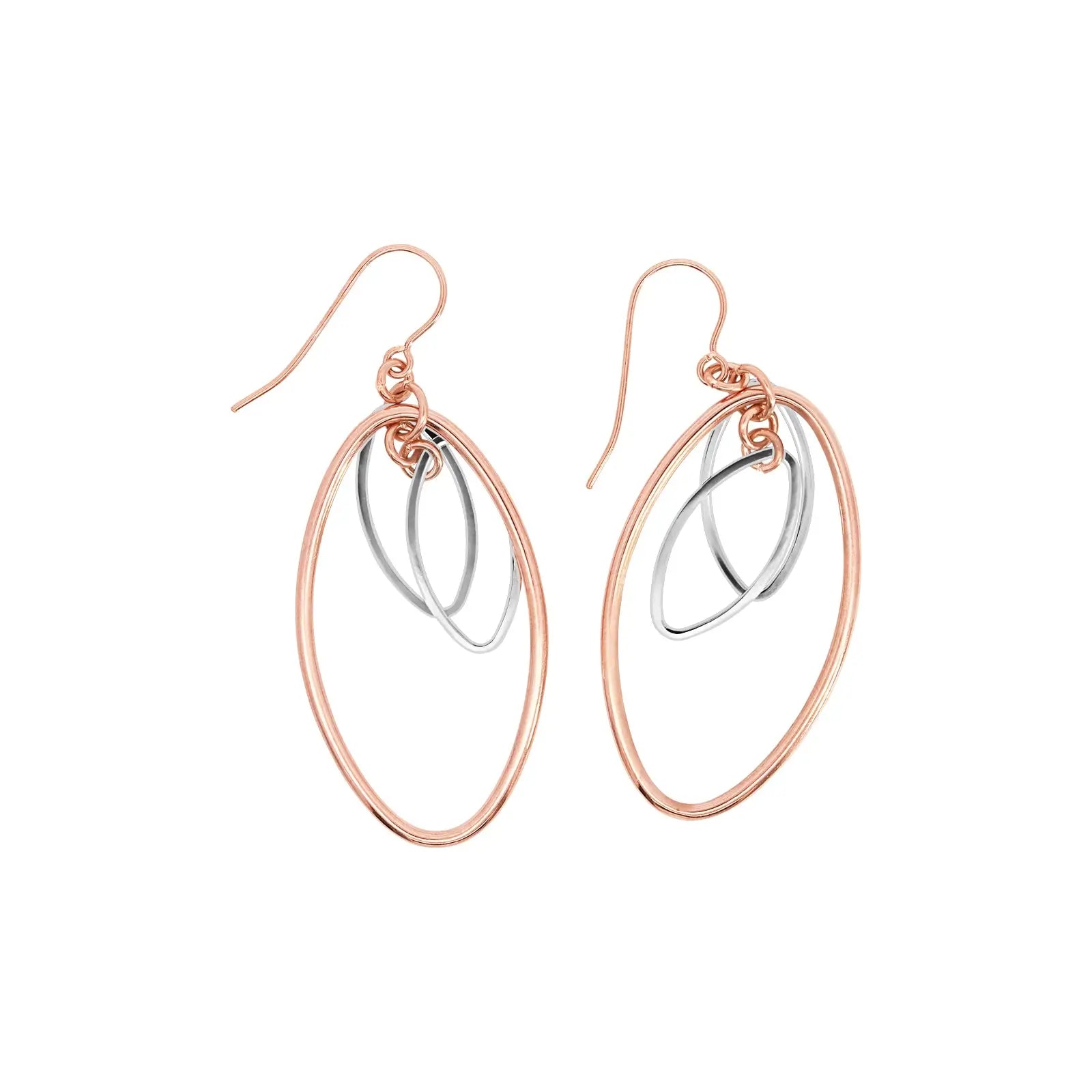 9ct Two Tone Silver Filled Oval Drop Earrings