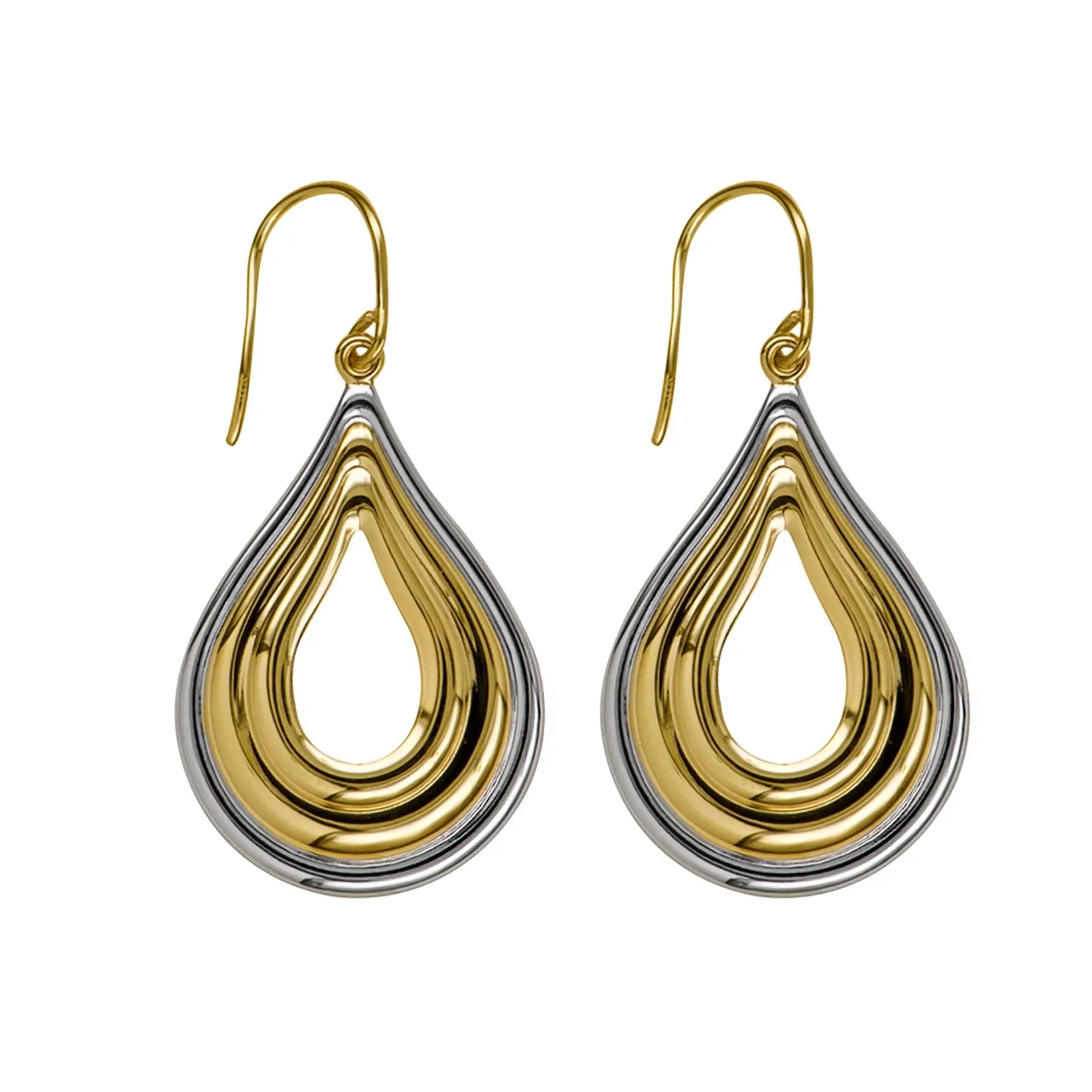 9ct Two Tone Teardrop Hook Earrings