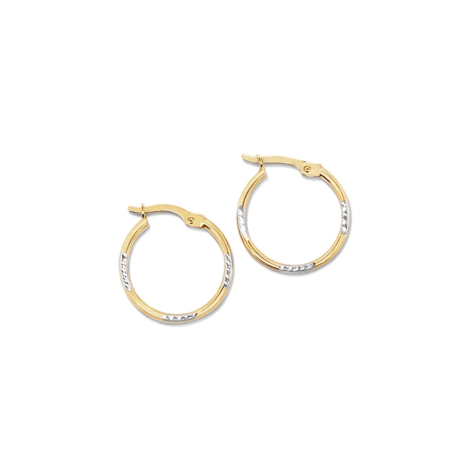 9ct Two Tone silver filled Diamond Cut 15mm Hoop Earrings