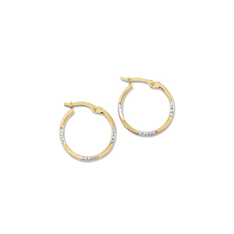 9ct Two Tone silver filled Diamond Cut 15mm Hoop Earrings