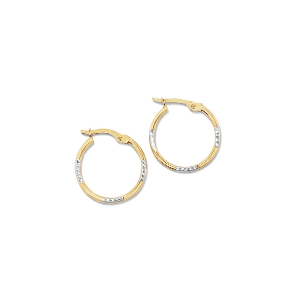 9ct Two Tone silver filled Diamond Cut 15mm Hoop Earrings