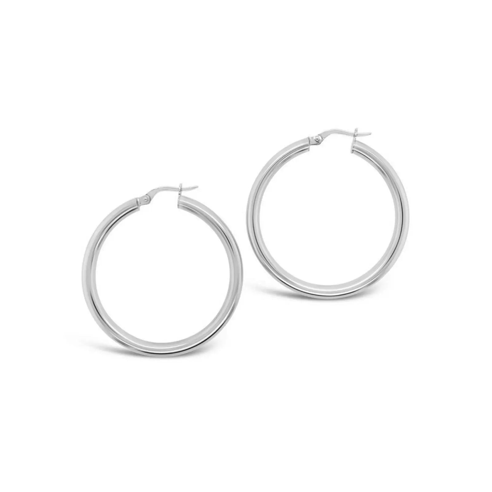 9ct White Gold 30mm Plain Hoop Earrings