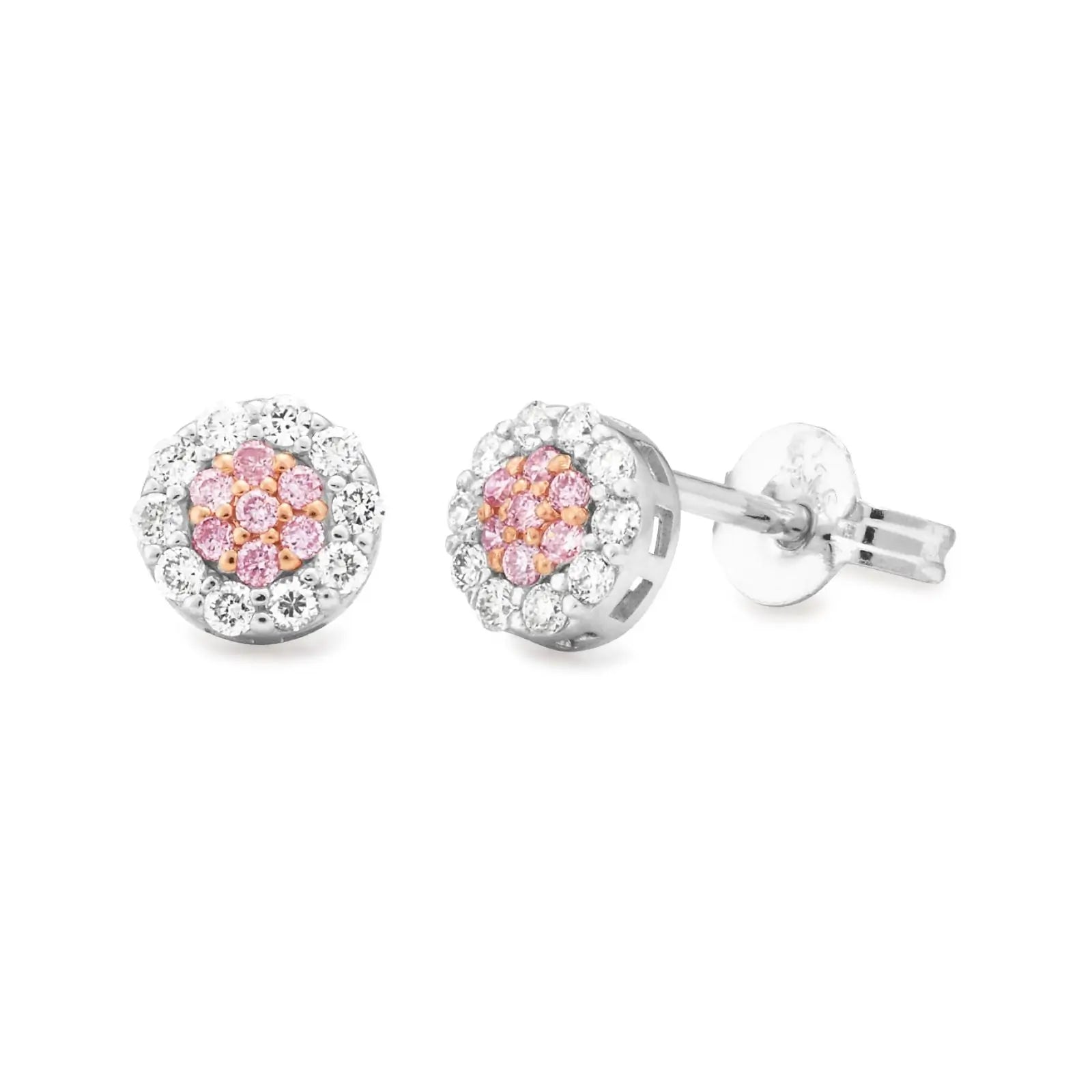 9ct White Gold Australian Pink & White Diamond Earrings