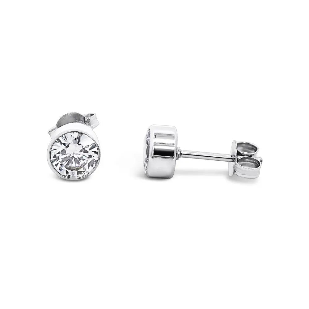 9ct White Gold Bezel Set Cubic Zirconia Earrings