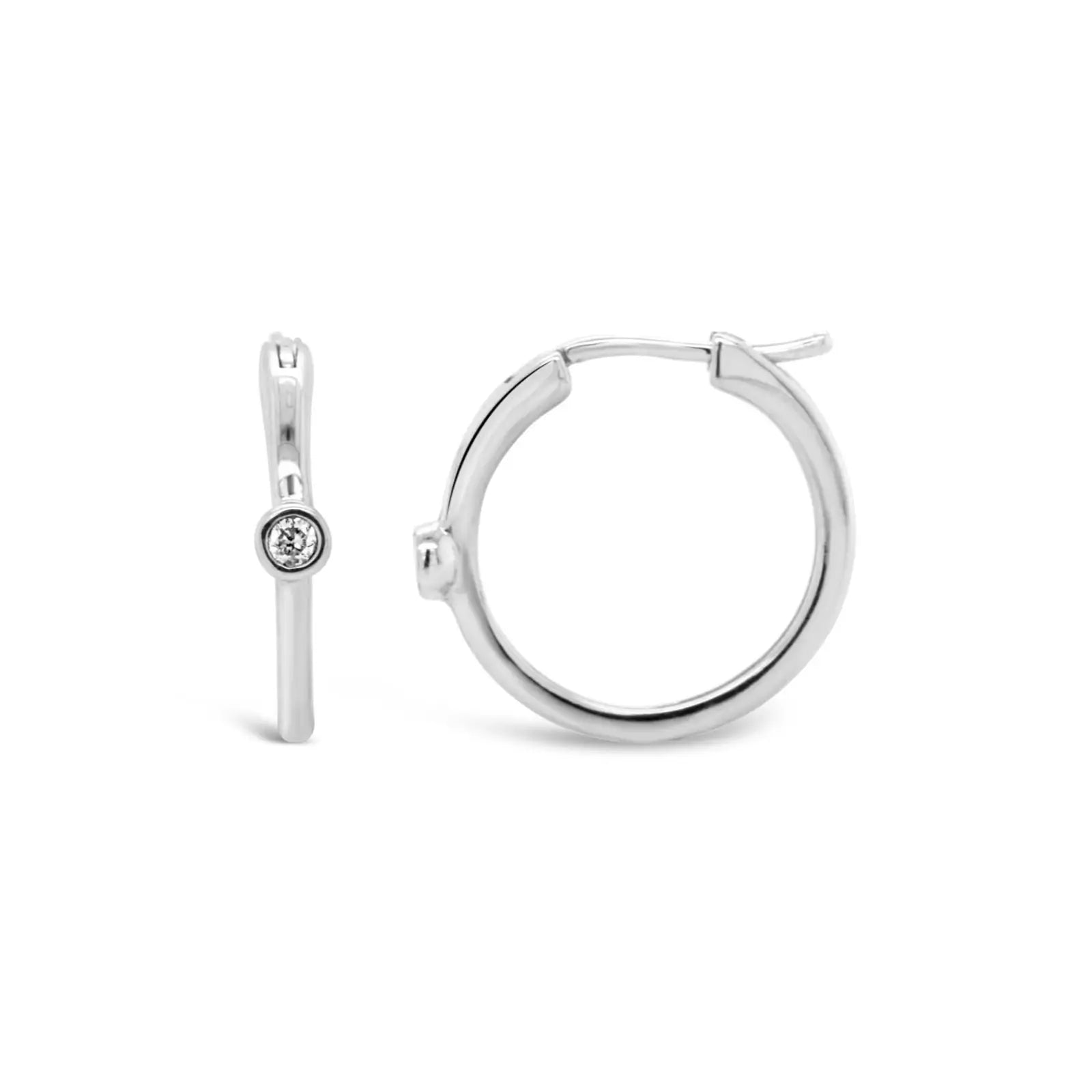 9ct White Gold Bezel Set Small Hoop Earrings