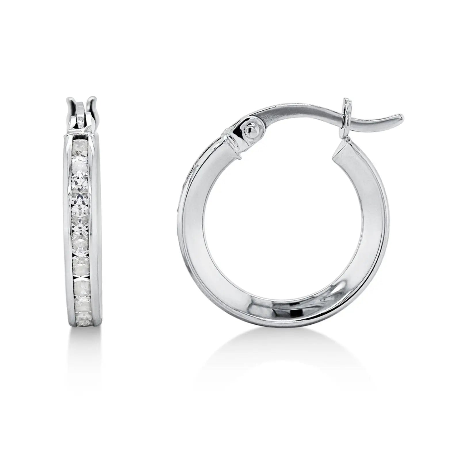 9ct White Gold CZ Hoop Earrings