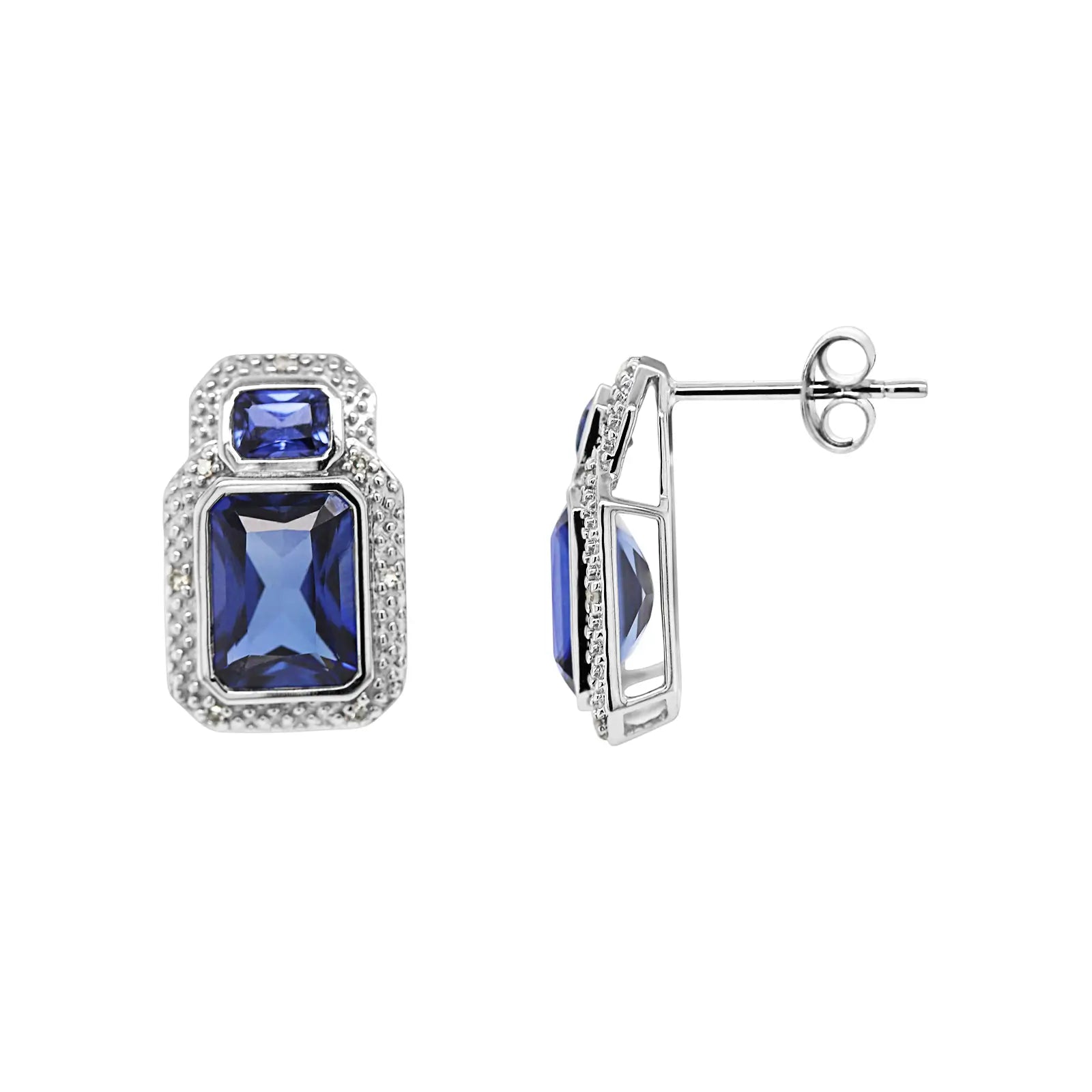 9ct White Gold Ceylon Sapphire And Diamond Earrings