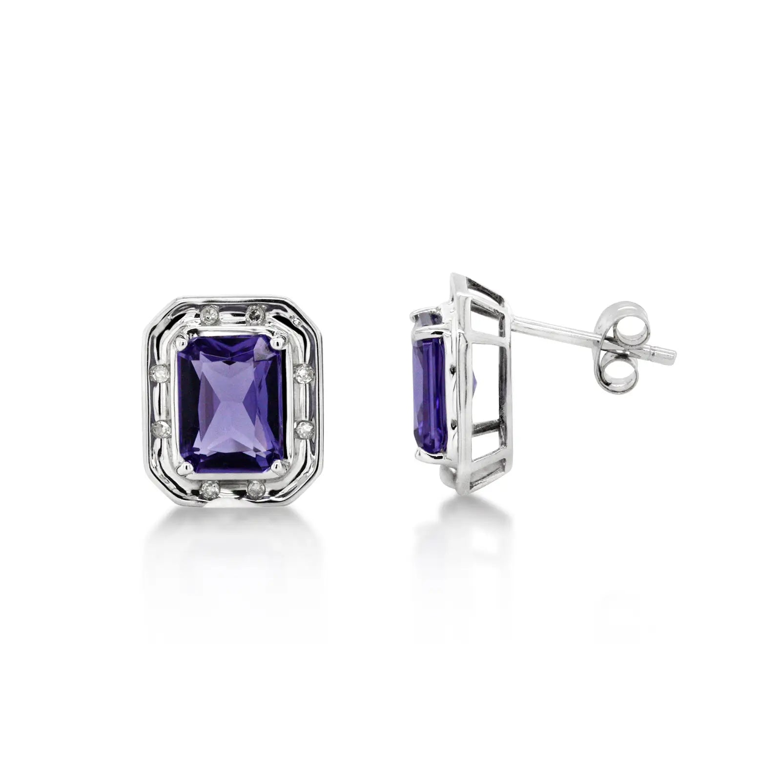 9ct White Gold Created Tanzanite & Diamond Studs