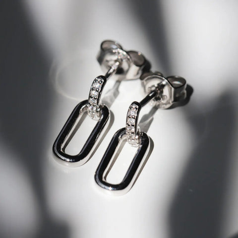 9ct White Gold Diamond Set Drop Earrings - alternate view