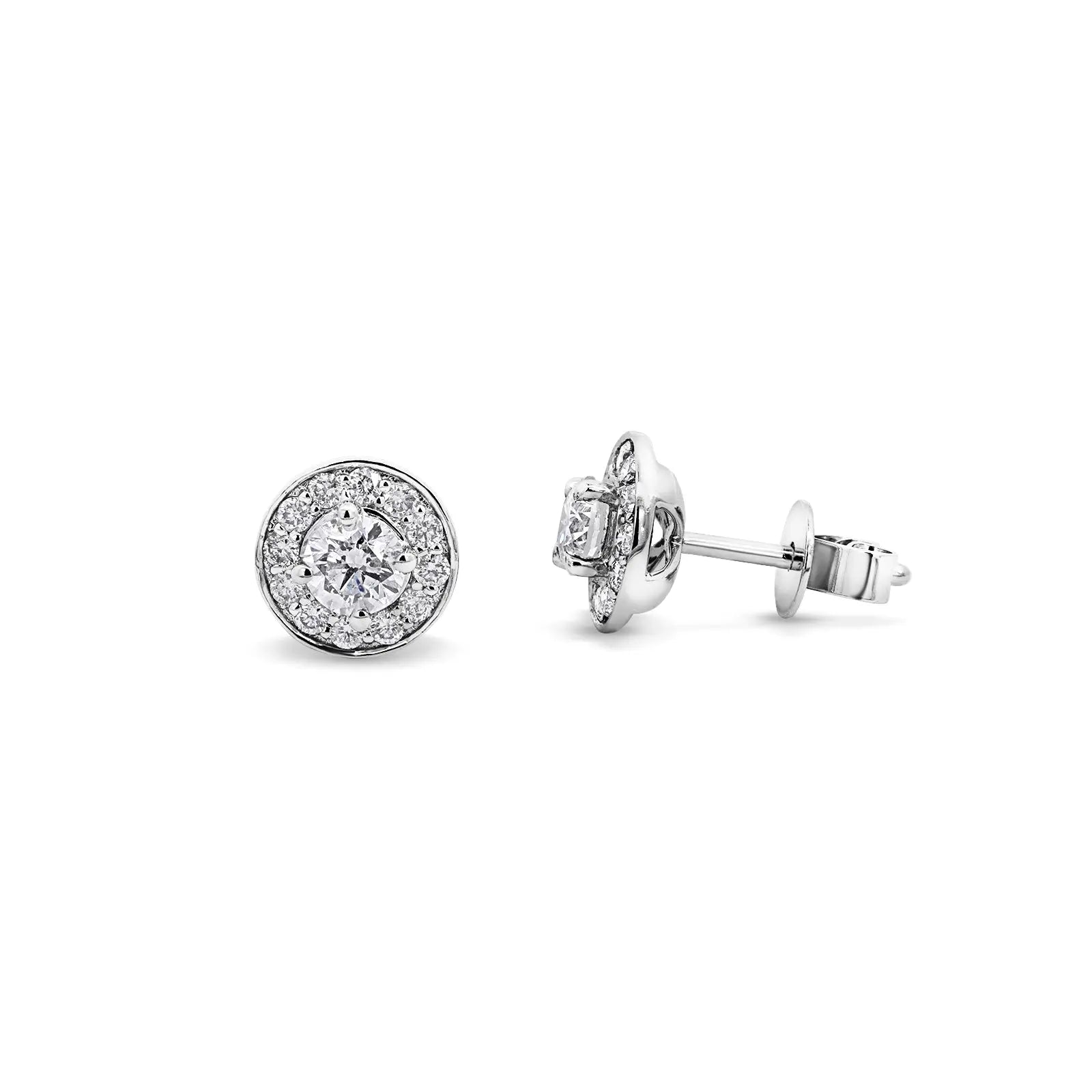 9ct White Gold Diamond Set Earrings With Halo