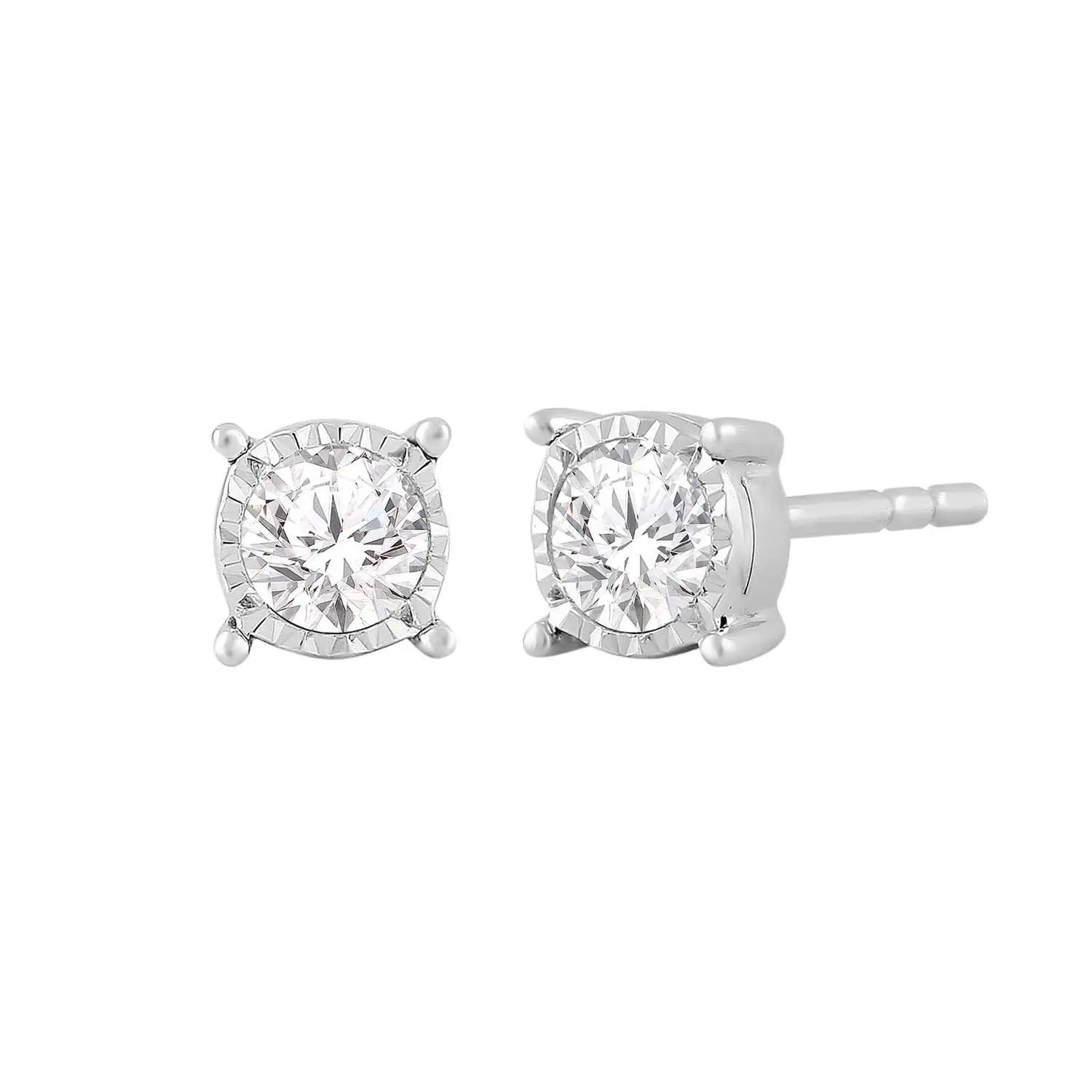 9ct White Gold Diamond Stud Earrings