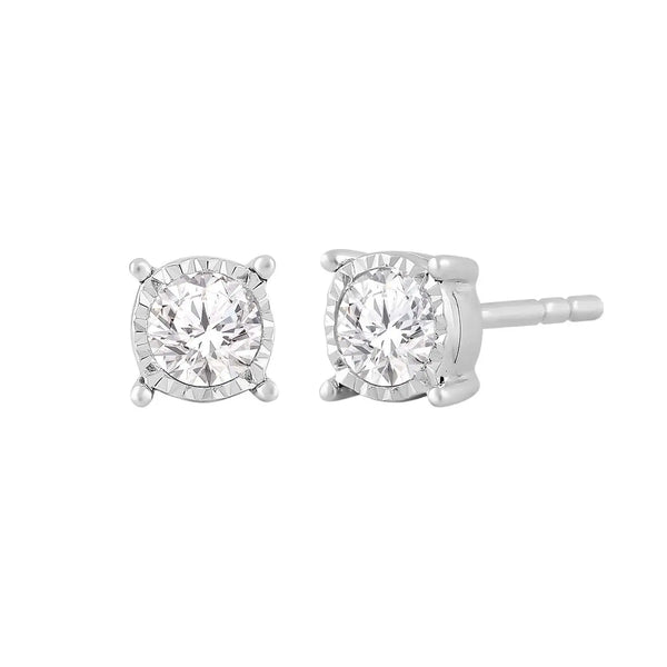 9ct White Gold Diamond Stud Earrings