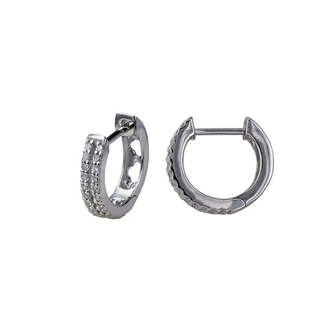 9ct White Gold Diamond Two Row Huggies - alternate view