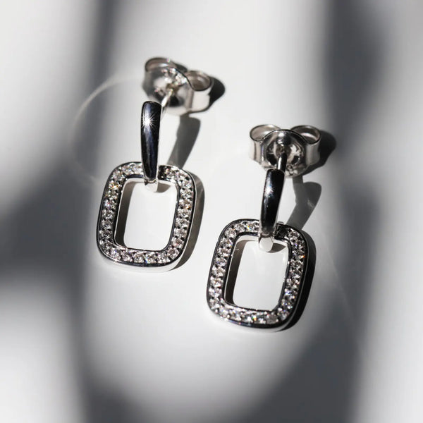9ct White Gold Drop Earrings with Full Cut Diamonds - alternate view