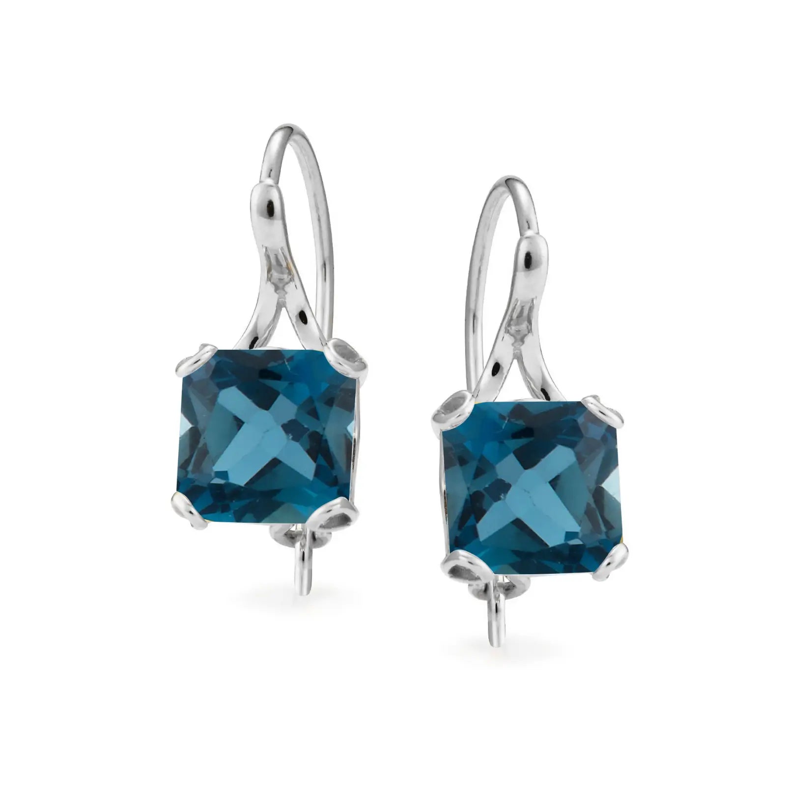 9ct White Gold Emerald Cut London Blue Topaz Earrings