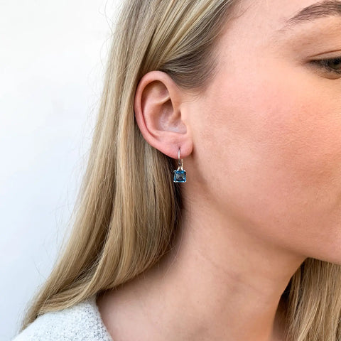 9ct White Gold Emerald Cut London Blue Topaz Earrings - alternate view