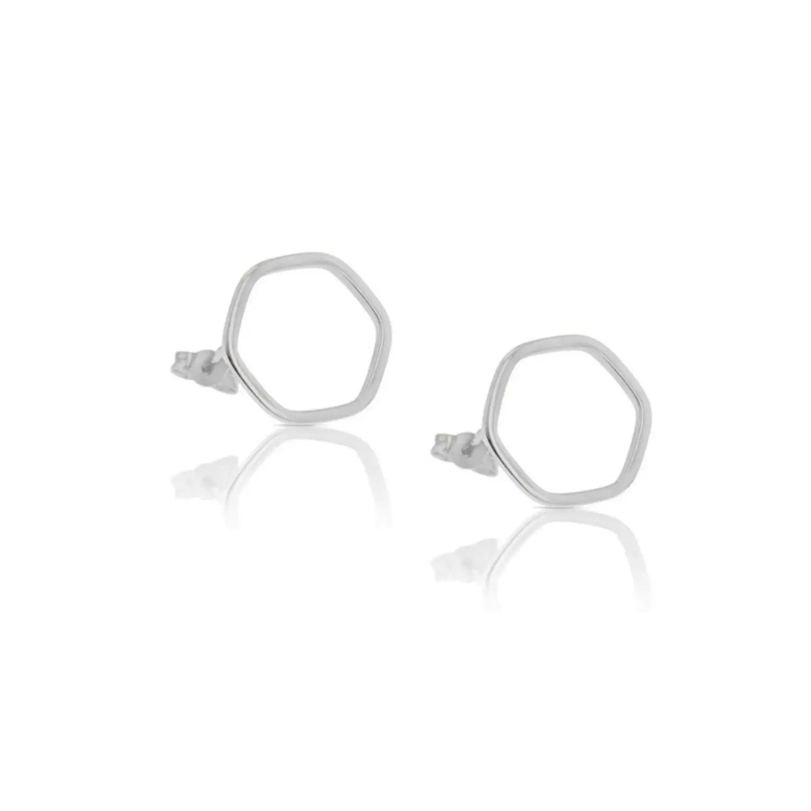 9ct White Gold Hexagon Studs