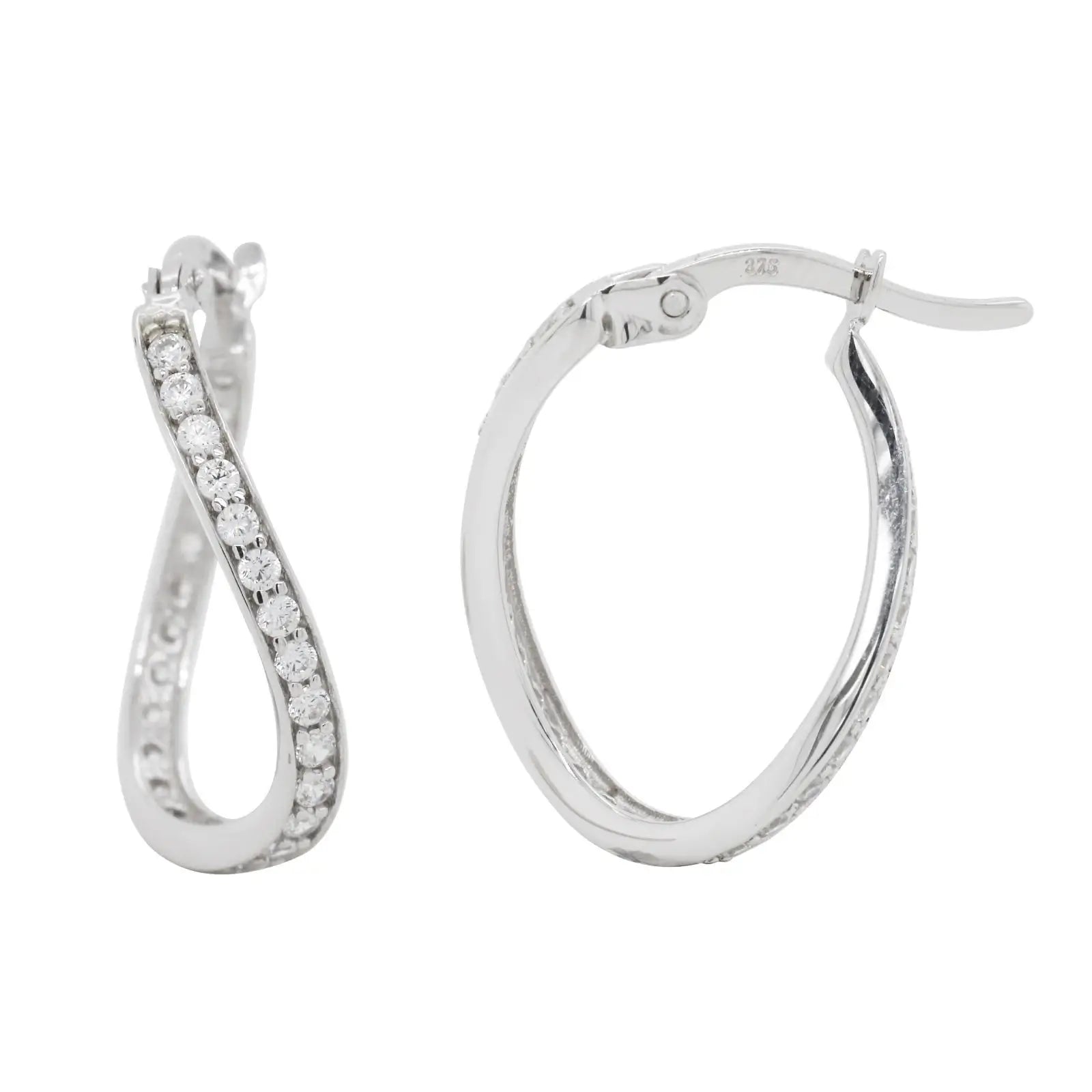 9ct White Gold Oval Cubic Zirconia Hoop Earrings