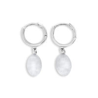 9ct White Gold Oval Huggies with Ball Drop Earring