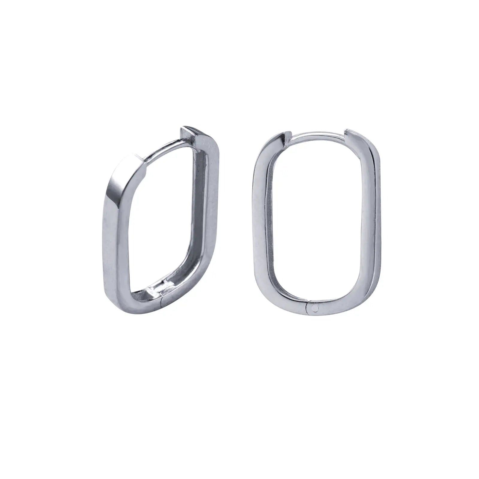 9ct White Gold Rectangular Huggie Earrings