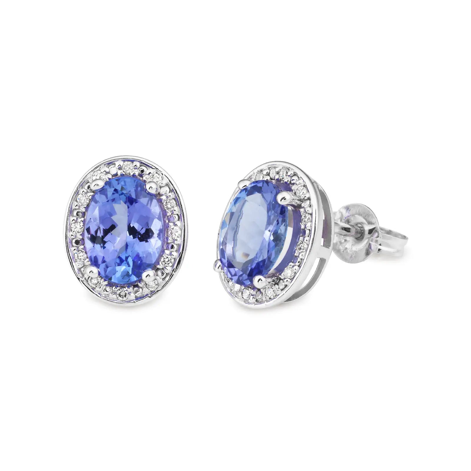 9ct White Gold Tanzanite & Diamond Earrings